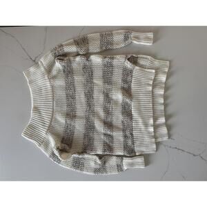 Aerie Knit Off-Shoulder Sweater with Neutral Stripes XS